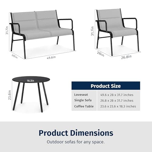 EAST OAK 4 Seats Outdoor Furniture Set, Waterproof Patio Furniture Set, Patio Loveseat with Coffee Table for Porch or Garden, 4-Piece Patio Conversation Sets for Balcony, Upgrade Grey
