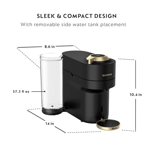 Nespresso Festive Vertuo Pop+ Coffee and Espresso Maker by Breville, Matte Black Gold