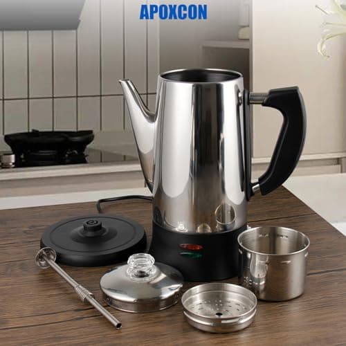Electric Coffee Percolator Stainless Steel Coffee Maker with Heat Resistant Tough Glass Clear Brew Progress Knob, Keep Warm & Cordless Serving Classic Coffee Pot with On/OFF Switch 12 Cup