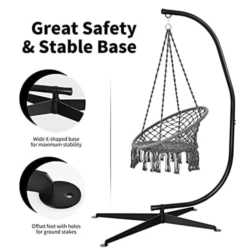 Giantex Hammock Chair Stand Only, Heavy Duty Steel C-Stand for Hanging Chair, 360° Rotation Egg Chair Stand W/Carabiner, 2" Diameter Steel Pipe, 81.5" H Stand for Swing Chair Outdoor Indoor