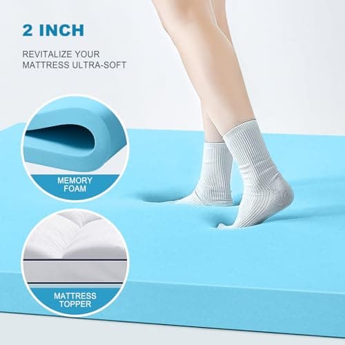 MASVIS King Size Dual Layer 4 Inch Memory Foam Mattress Topper, 2 Inch Gel Memory Foam and 2 Inch Cooling Pillow Top Mattress Pad Cover for Back Pain, Medium Support