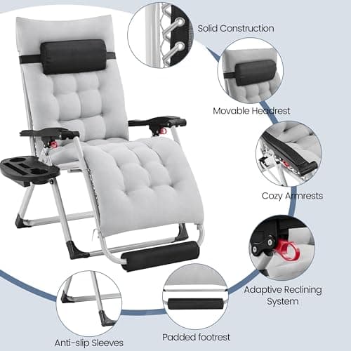 Yaheetech Zero Gravity Chair, Folding Reclining Lounge Recliner with Removable Pad & Headrest & Side Cup Holder Tray for Indoor and Outdoor Gray/1
