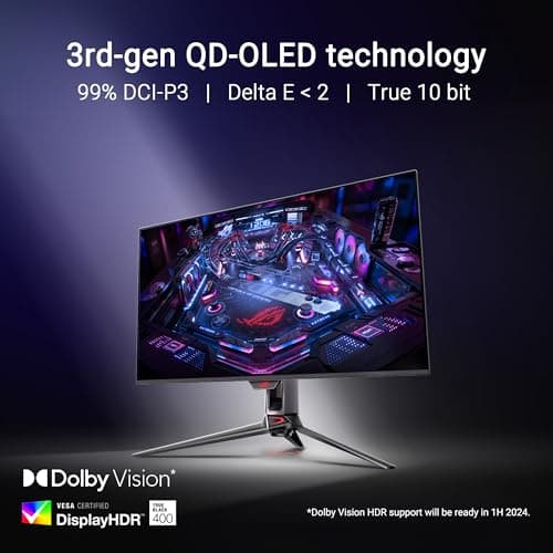 ASUS ROG Swift 32” 4K OLED Gaming Monitor (PG32UCDM) - UHD (3840 x 2160), QD-OLED, 240Hz, 0.03ms, G-SYNC Compatible, Custom Heatsink, Graphene Film, 99% DCI-P3, True 10-bit, 90W USB-C