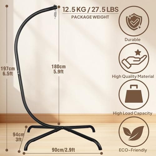 Chihee Hanging Egg Chair Stand,Strong Iron Hammock Chair Frame with Spring Hook Stable Base,Heavy Duty Swing Chair Stand 330 lbs,C Stand for Hanging Chair Indoor Outdoor Bedroom Patio Garden Balcony