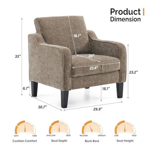 VINGLI Accent Chairs Set of 2 Living Room Chairs Light Brown Reading Chair for Bedroom Scooped Arm Chair Mid Century Modern Accent Chairs Upholstered Comfy Chair for Apartment, Waiting Room