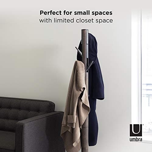 Umbra Flapper Coat Rack, Clothing Hanger, Umbrella Holder, and Hat Organizer, Great for Entryway, Black/Walnut (320361-048)