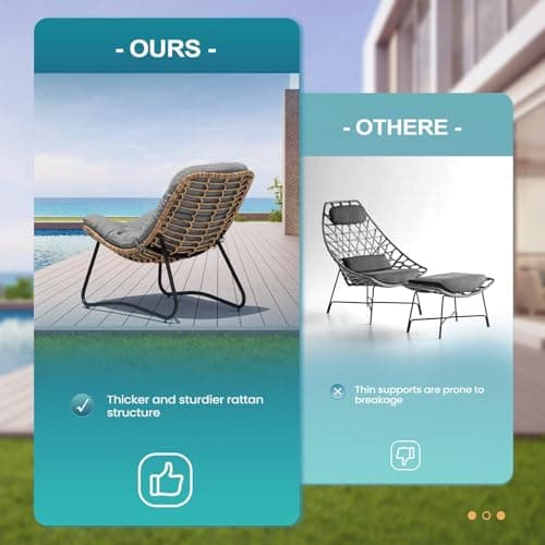 Crestlive Products Outdoor Loveseat 3 Pieces, 2 Seater &1 Seater Outdoor Sofa Set,All-Weather Boho Rattan Patio Furniture with Soft Cushion for Balcony, Poolside, Backyard (Dark Gray Without Table)