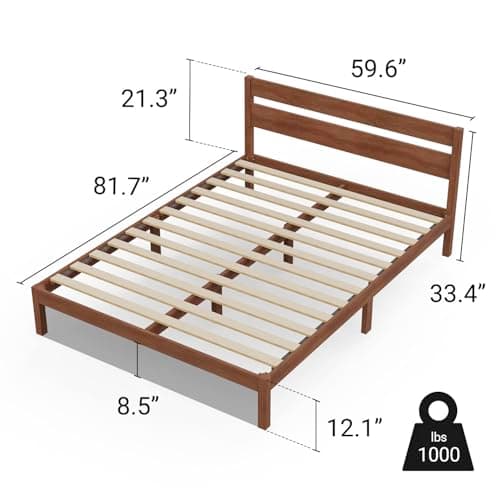 LIFEMENT Classic Wood Platform Bed Frame with Headboard, Essential, Noise Free, Under Bed Storage, No Box Spring Needed, Easy Assembly (Cherry, Queen (U.S. Standard))