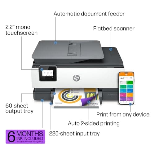 HP OfficeJet 8015e Wireless Color All-in-One Printer, 6 month Instant Ink trial included