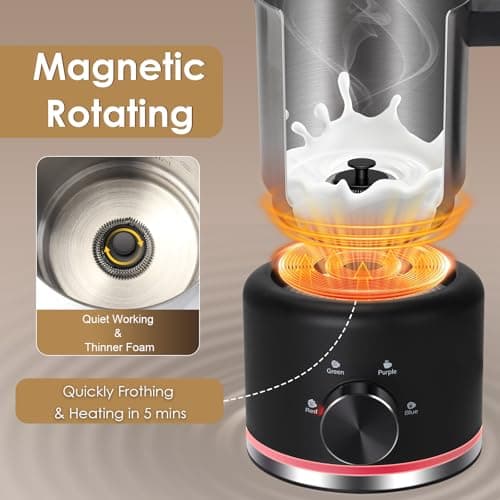 Milk Frother and Steamer, 16.9 OZ Milk Frother for Coffee, 4 in 1 Frother Separable Easy to Use and Clean, Durable Safe Silent Working for Coffee, Latte, Cappuccino Hot Chocolate, Black