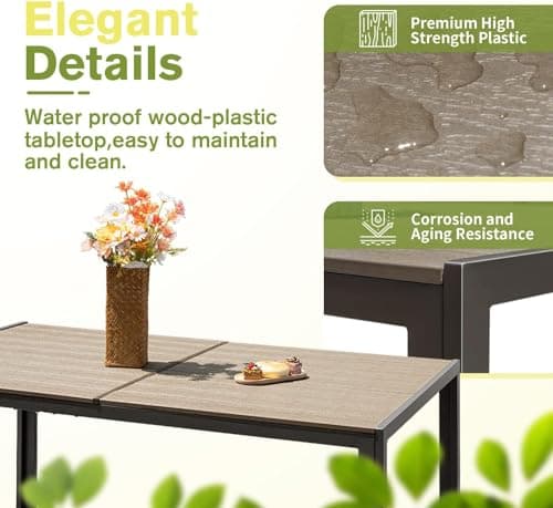 Homall Patio Dining Set 7 Pieces Outdoor Furniture with Large Table and 6 Textilene Chairs for Porch, Poolside, Yard and Garden, Brown