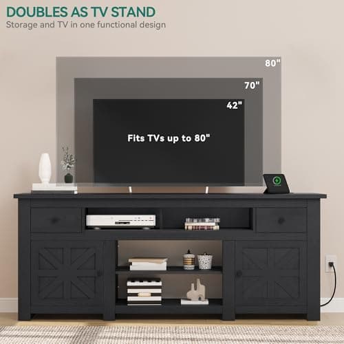 YITAHOME TV Stand for 75/80 Inch TV, Entertainment Center, TV Cabinet with Drawers and Power Outlet, Black TV Console for Living Room Furniture (70 Inch Lenght 30 Inch High)