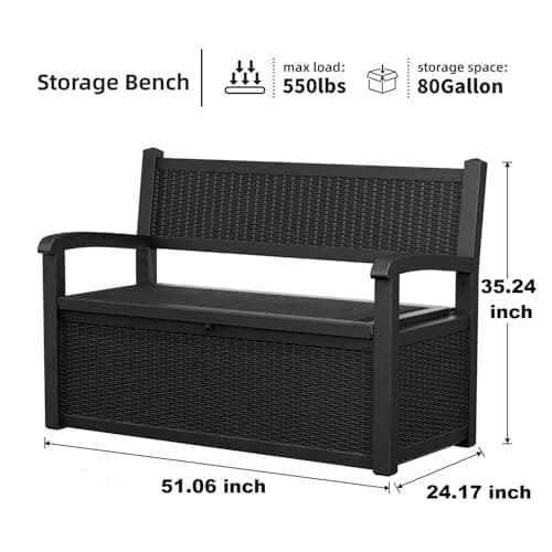 70 Gallon Storage Bench Deck Box Waterproof Lockable,Outdoor Storage Furniture for Patio,Garden and Porch,Tools and Cushions（Black）
