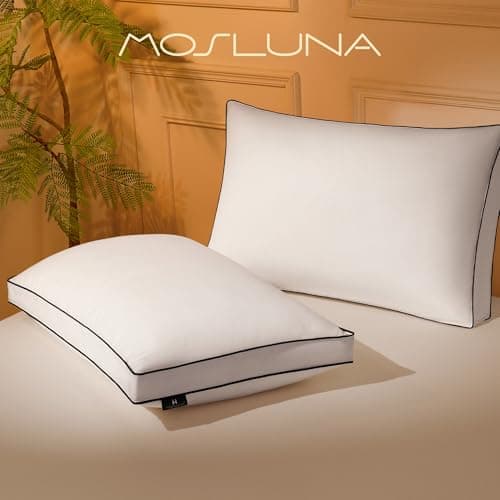Feather Down Pillows Queen Size Set of 2 with Gusset, Luxury Hotel Collection Bed Pillow 2 Pack, Down Surrounded Gusseted Pillows for Sleeping, Soft Fluffy for Side, Back Sleepers 20x30 in.