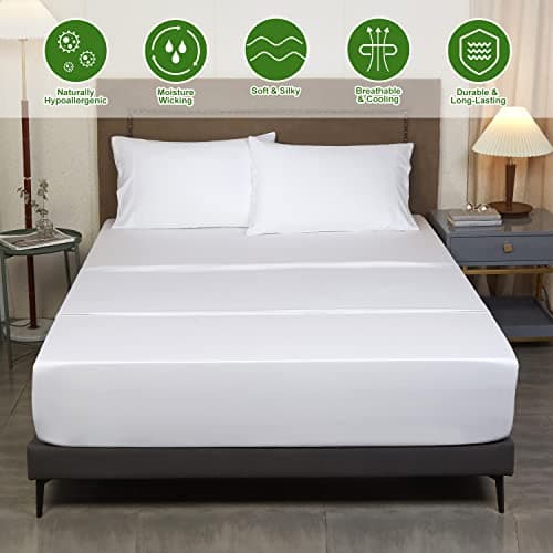 Ivellow Deep Pocket King Sheets, Rayon Derived from Bamboo, Extra Deep Pocket up to 18"-24", Hotel Luxury Cooling Sheets for King Size Bed, Silky Soft, Smooth, Breathable Bed Sheets White