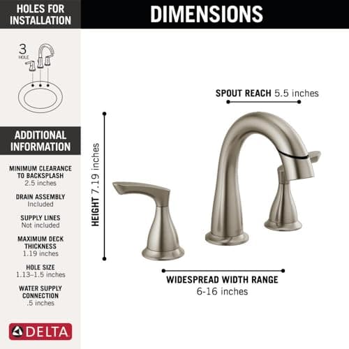 Delta Faucet Broadmoor Pull Down Bathroom Faucet Brushed Nickel, Bathroom Faucet, Widespread Bathroom Faucet 3 Hole with Magnetic Docking, Bathroom Sink Faucet, SpotShield Stainless 35765LF-SPPD