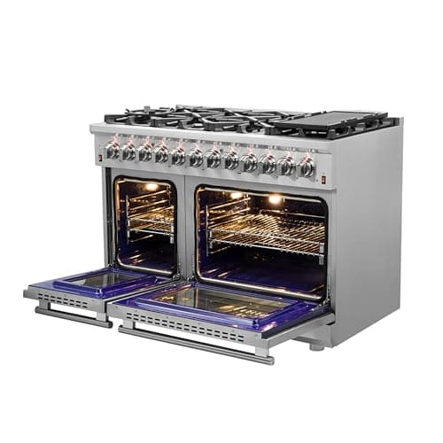 Forno Massimo 48" Freestanding Dual Fuel Range with 8 Sealed Burners 107,000 BTU, Wok Support & Griddle, 6.58 cu.ft. Oven - Modern Design Fuel Range with Pro-Style Handle and Zinc Coated Metal Knobs