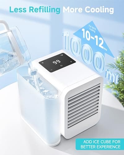 Portable Air Conditioner Cooling Fan: Evaporative Mini Air Cooler with 𝟳 𝗖𝗼𝗹𝗼𝗿𝘀 - USB Personal Air Cooler Desktop Ac Unit for Room Office Home (White)