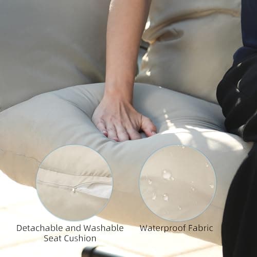 Double Egg Chair wth Stand Hammock Swing Chair Foldable Hanging Loveseat, UV Resistant Removable Cushions, 700LBS Capacity for Bedroom, Balcony, Garden(BK-BE)