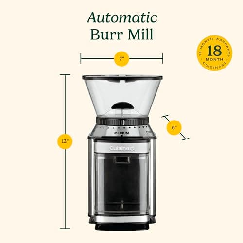 CUISINART Coffee Grinder, Electric Burr One-Touch Automatic Grinder with18-Position Grind Selector, Stainless Steel, DBM-8P1
