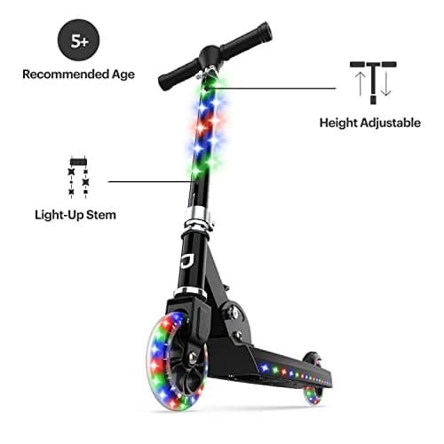 Jetson 2-Wheel Light-Up Kick Scooter, Light Up Deck and Wheels, Height Adjustable Handlebar, Rear Brake, Easy-Folding Mechanism, 4 or 6 inch wheels