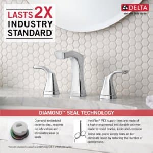 DELTA FAUCET Tesla Widespread Bathroom Faucet Brushed Nickel, Bathroom Faucet 3 Hole, Diamond Seal Technology, Metal Drain Assembly, Stainless 3552-SSMPU-DST