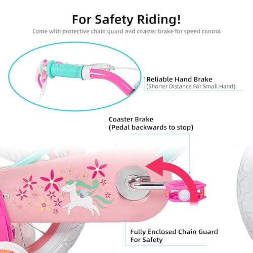 JOYSTAR Unicorn Kids Bike for Girls Ages 2-9 Years Old, 12 14 16 18 Inch Kids Bike with Training Wheels, Doll Seat, Streamers and Basket, Toddler Girls Bike, Multiple Colors