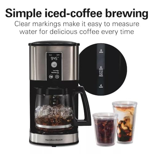 Hamilton-Beach 12-Cup Programmable Hot & Iced Coffee Maker, 950W Electric Drip Machine with Dishwasher-Safe Parts, 24-Hour Delay Brew, Touch-Activated Display for Regular Bold Iced Coffee Auto-Off.