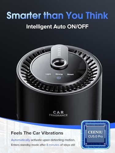 Ceeniu Smart Car Air Fresheners, New Smell Experience By Ultrasonic mist, Auto On/Off, Powerful Built-in Battery, Natural Fragrance, Adjustable Car freshener, Cologne Scent