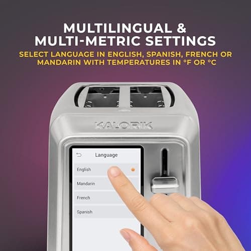 Kalorik Toaster VIVID TOUCH Series 2-Slice with Large High-Resolution Touchscreen and Customizable Cooking Presets by Bread Type, Features Wide Slots and High Lift Lever, 1000-Watts, Stainless Steel