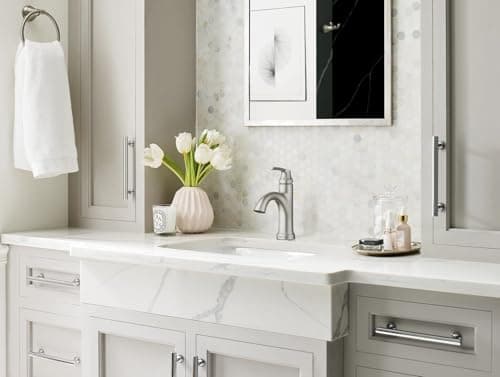 Moen 84980SRN Wellton Single-Handle Bathroom Faucet, One Hole Bathroom Sink Faucet with Optional Deck Plate and Drain Assembly, Spot Resist Brushed Nickel
