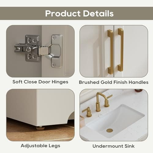 36 Inch Bathroom Vanity with Sink, Solid Wood Frame with Engineered Marble Top, Fully Assembled Storage Cabinet with 2 Soft-Closing Doors & 4 Drawers, Backspalsh, Greige