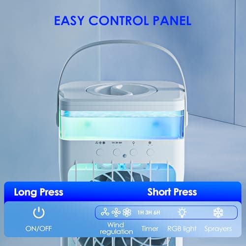 Portable Air Conditioners,Air Conditioner,Ac Unit with 1500ML Water Tank,2 Spray Ports,3 Wind Speeds,3 Timers,10 kinds of Colorful Lights,Portable Ac Units for Room Camping Car Office