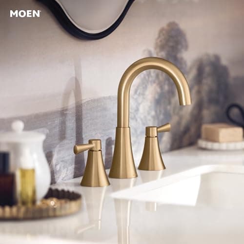 Moen Ronan Bronzed Gold Two-Handle Adjustable Widespread Modern Bathroom Faucet, Valve Included, 84023BZG
