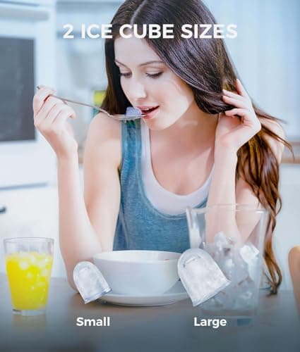 Ecozy Countertop Ice Maker, Portable, Self-Cleaning, 9 Bullet Ice Cubes in 6 Mins, 26lbs/24Hrs, Ice Maker Machine with Ice Bags, Handle, Standing Scoop and Basket, Black, IM-BS261C