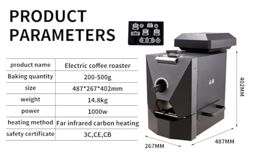 Electric Home Coffee Roaster Roasting Machine Nuts Barista Home 500g Electric Coffee Bean Roaster Machine Grain Dry 110V for home use with smoke filter and chaff collector