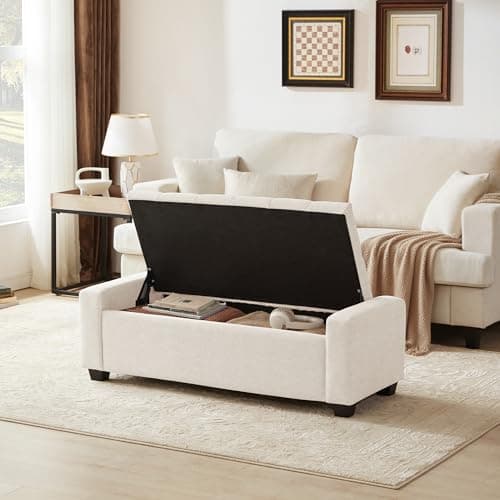Ottoman with Storage, Storage Ottoman Bench with Safety Hinge, Upholstered Entryway Bench with Seating for Bedroom, Living Room, Holds up to 330 lb, Beige
