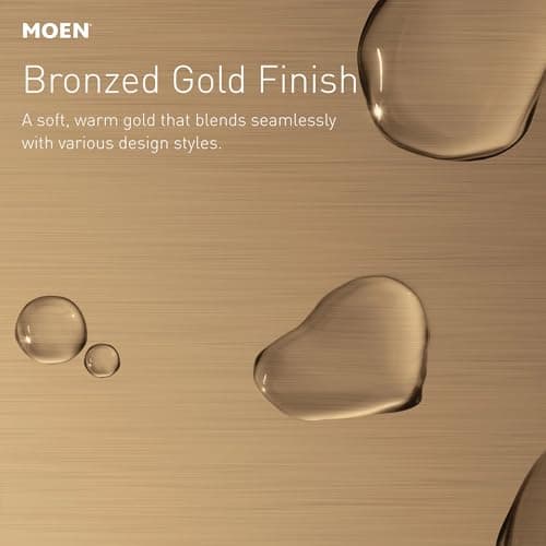 Moen Ronan Bronzed Gold One-Handle Single Hole Modern Bathroom Sink Faucet with Optional Deckplate and Spring Loaded Drain Assembly, 84021BZG