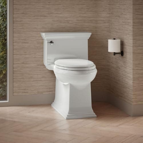 KOHLER K-6428-0 Memoirs Stately Comfort Height Skirted One-Piece Compact Elongated 1.28 GPF Toilet with AquaPiston Flush Technology and Left-Hand Trip Lever, White