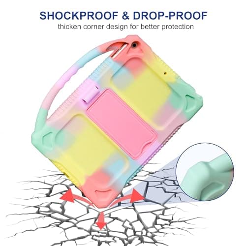 Kids Case for iPad 9th 8th 7th Generation,Shockproof Silicone Kids Cover for iPad 10.2 2021/2020/2019 with Handle Stand for New Apple iPad 10.2 inch(Rainbow)