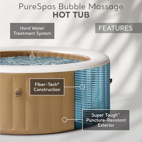 Intex 28425EH PureSpa Bubble Massage Spa Set Outdoor Inflatable Portable Hot Tub, Includes Energy Efficient Spa Cover, Saltwater System Ready, 4 Person, 77in x 28in