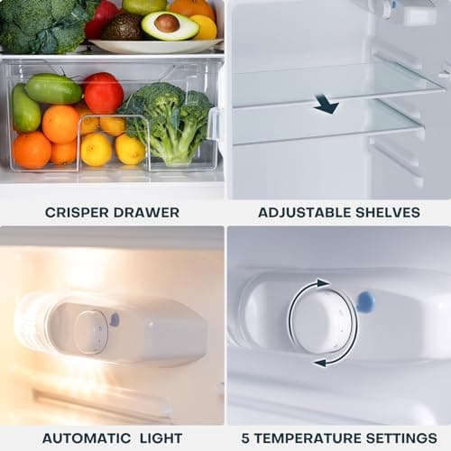 Upstreman 4.0 Cu.Ft. Mini Fridge with Freezer, Dorm Essentials, Double Door, Small Refrigerator for Office, Dorm, Bedroom, Adjustable Thermostat, Large Capacity, Stainless-SR401