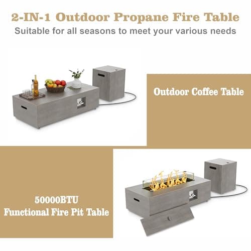 Outdoor Fire Pit Table Propane Gas Fire pits &Outdoor Fireplaces 42″ Rectangular Firepit Table, 50,000 BTU Fire Table for Patio Set, Sand