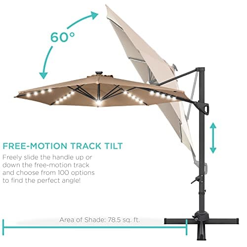 Best Choice Products 10ft Solar LED Cantilever Patio Umbrella, 360-Degree Rotation Hanging Offset Market Outdoor Sun Shade for Backyard, Deck, Poolside w/Lights, Easy Tilt, Cross Base