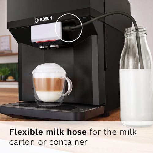 Bosch 500 Series Fully Automatic Espresso Machine – Touch Control Panel, Milk Hose, Ceramic Grinder, Uses Beans & Ground Coffee, 9 One-Touch Drinks, in Black TPU40109