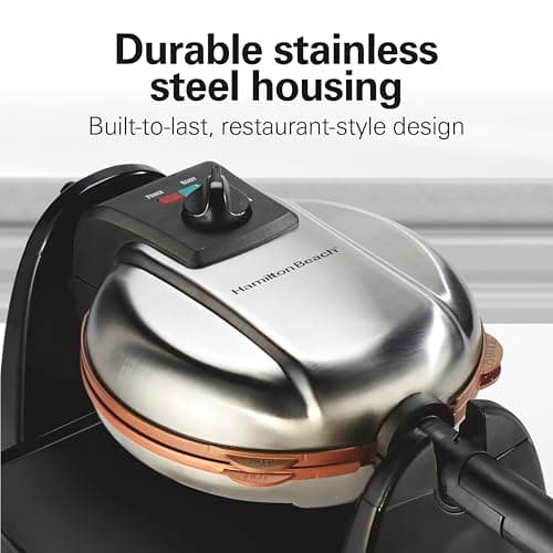 Hamilton Beach Belgian Waffle Maker with Removable PFAS-Free Durathon Nonstick Coated Plates, Easy Flip, Ceramic Grids, Black (26031)