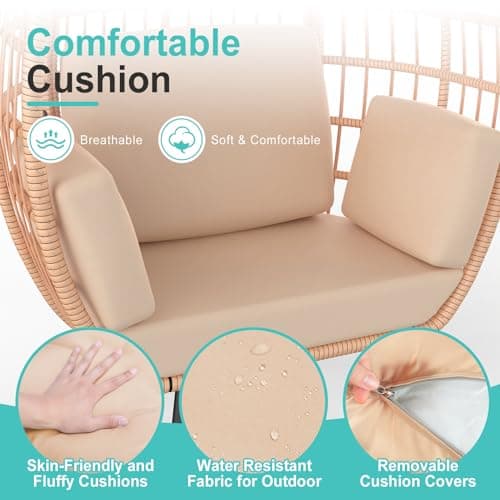 ZENPETIO Oversized Egg Chair, Indoor Outdoor Lounger with 4 UV Resistant Cushions, Storage Bag, All-Weather Wicker Egg Lounger Chair for Patio, Backyard, Living Room, 370lbs Capacity - Brown