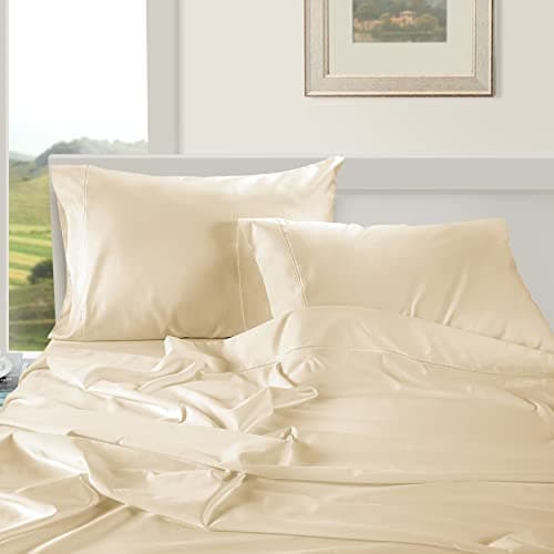 LANE LINEN 100% Egyptian Cotton 1000 TC King Bed Sheets, Eco Friendly No Pill Naturally Cooling Sheet King Size, Soft & Comfy Sateen Weave Silky Smooth Finish, Available in Variety of Colors -Ivory