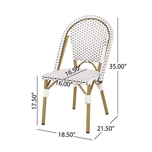 Christopher Knight Home Philomena Outdoor French Bistro Chair (Set of 4), Gray + White + Bamboo Print Finish