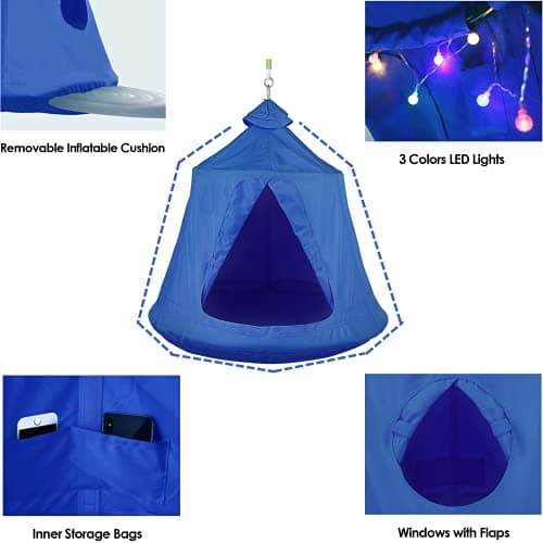 AthLike X-Shaped Hanging Tree Tent w/Swing Chair,Hammock Chair Stand Canopy w/Steel Frame,Indoor Outdoor Egg Basket Patio Seat w/Adjustable Solid Stand,Bedroom Porch Balcony Garden 330lb (Blue)